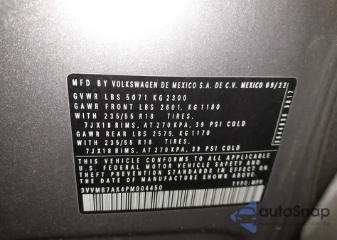 2023 Volkswagen Tiguan 2.0T Se from USA, damaged, VIN 3VVMB7AX4PM004450